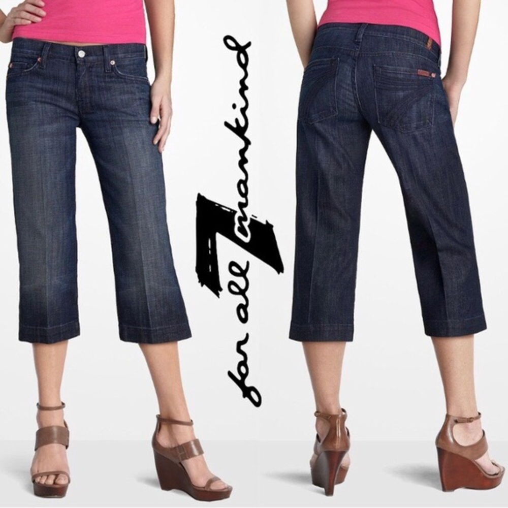 7 For All Mankind Dojo Dark Washed Flare Crop Jeans Sz 26